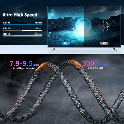 Imagem de Cabo Hdmi 8K 60hz Ultra HD 2.1 e 4K 120hz - 2 Metros