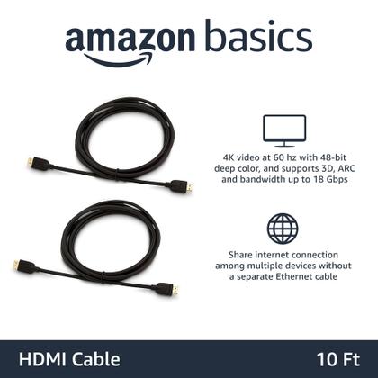 Imagem de Cabo HDMI Amazon Basics de alta velocidade 4K Ultra HD de 10 pés, pacote com 2
