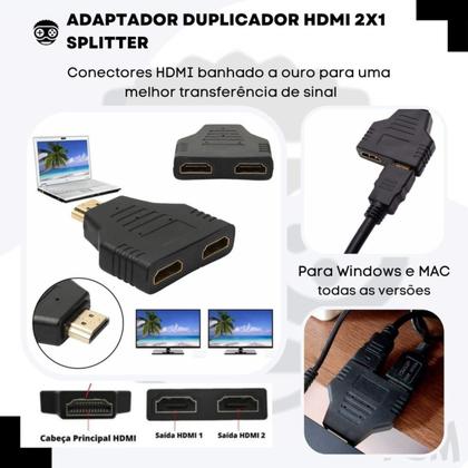 Imagem de Cabo Hdmi Divisor Splitter Duplicador Y 1 Macho Para 2 Fêmea