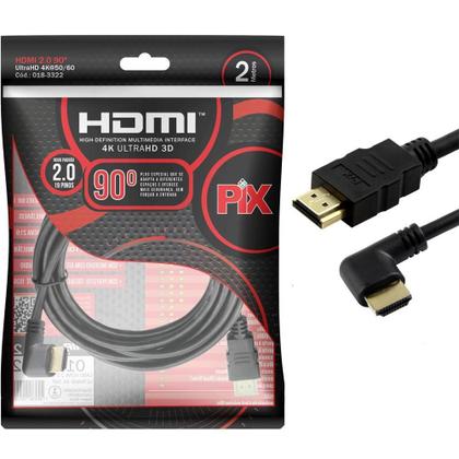 Imagem de Cabo HDMI PIX 2m 2.0 4K 19 Pinos - Plug 90 Graus  018-3322