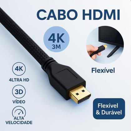 Imagem de Cabo HDMI Ultra Resistente Alta Velocidade 4K HDR 3 Metros Computador TV Filmes