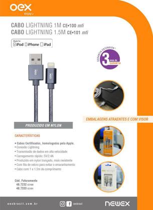Imagem de Cabo lightning para usb carga e dados nylon 1,5mt ce101 oex