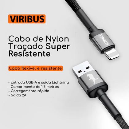 Imagem de Cabo Lightning Premium Ultra Reforçado em Nylon para Carga e Transferência de Dados Viribus - 1,5M