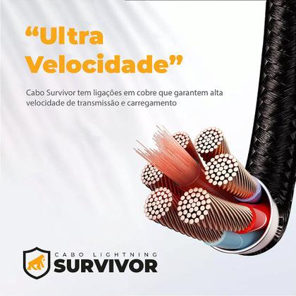 Imagem de Cabo Lightning / Tipo C - Survivor - Preto - 1,5M  no Atacado - Caixa Fechada 10 Unidades - Gshield