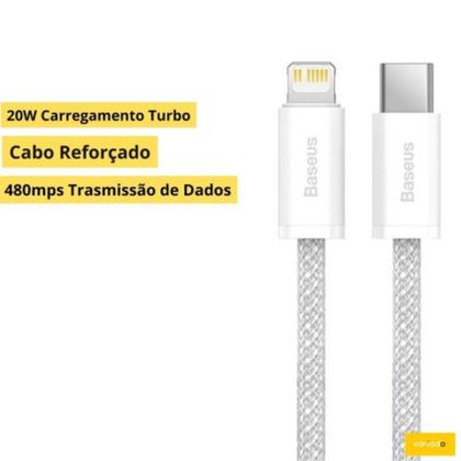 Imagem de Cabo Lightning Type-C Usb-c Pd 20w 1 metro Baseus iPhone iPad Original Branco