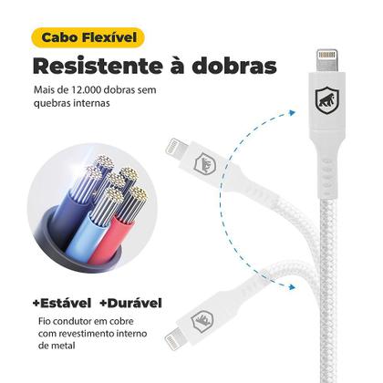 Imagem de Cabo Lightning / USB-A - Survivor - Branco - 1,5M  no Atacado - Caixa Fechada 10 Unidades - Gshield