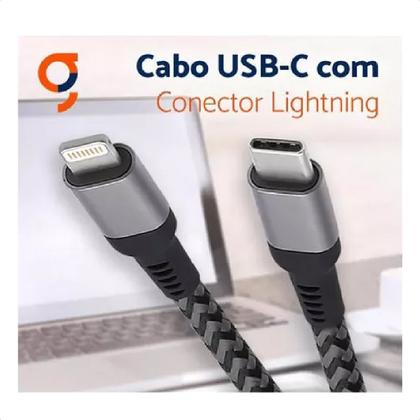 Imagem de Cabo Lightning USB-C 1,5m Nylon Trançado Cinza MFi Iphone