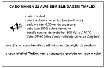 Imagem de Cabo Manga sem Blindagem 22 AWG Tiaflex - 12 metros (Selecione o número de Vias)