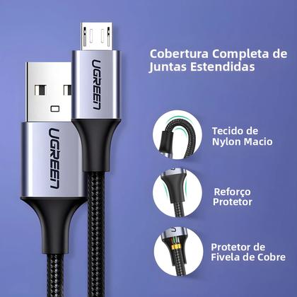 Imagem de Cabo Micro USB Ugreen De Carregamento Rápido 3A Nylon USB Tipo C Para Celular Samsung Xiaomi HTC