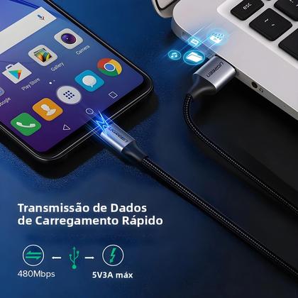 Imagem de Cabo Micro USB Ugreen De Carregamento Rápido 3A Nylon USB Tipo C Para Celular Samsung Xiaomi HTC