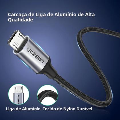 Imagem de Cabo Micro USB Ugreen De Carregamento Rápido 3A Nylon USB Tipo C Para Celular Samsung Xiaomi HTC