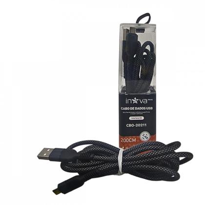 Imagem de Cabo Micro USB V8 Nylon 3.4A 2 Metros INOVA CBO-20211: Dados e Carga Turbo
