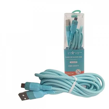 Imagem de Cabo Micro USB V8 Nylon 3.4A 2 Metros INOVA CBO-20211: Dados e Carga Turbo