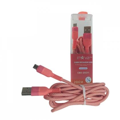Imagem de Cabo Micro USB V8 Nylon 3.4A 2 Metros INOVA CBO-20211: Dados e Carga Turbo