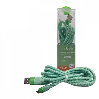 Imagem de Cabo Micro USB V8 Nylon 3.4A 2 Metros INOVA CBO-20211: Dados e Carga Turbo