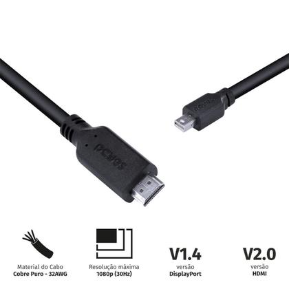 Imagem de Cabo Mini Displayport Macho Para Hdmi 2.0 Macho 2 Metros