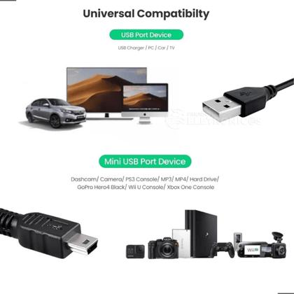 Imagem de Cabo Mini USB V3 Para Carregamento de Bateria Compatível com Câmeras, MP3, MP4, PSP, GPS e PS3 LEY218