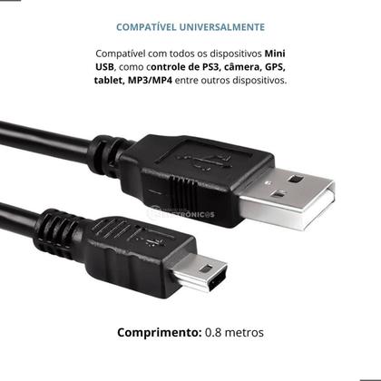 Imagem de Cabo Mini USB V3 Para Carregamento de Bateria Compatível com Câmeras, MP3, MP4, PSP, GPS e PS3 LEY218