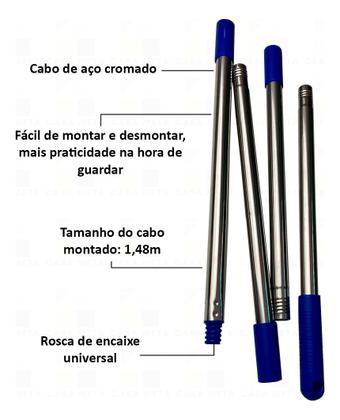 Imagem de Cabo Mop Em Aço Cromado Reforçado Limpeza Rápida Eficiente