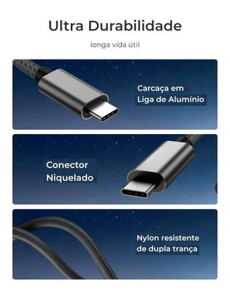Imagem de Cabo Nylon Trançado USB-C Tipo C 240W Turbo 1 Metro A'Gold CB-53