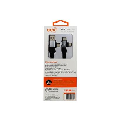Imagem de Cabo OEX CE304 4 Em 1, Type-c e USB, Type-c e Lightning, Preto - 500095