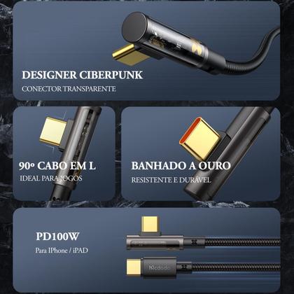 Imagem de Cabo p/ Carregador Turbo Duplo Tipo C 2m Mcdodo 100w 20v 5a