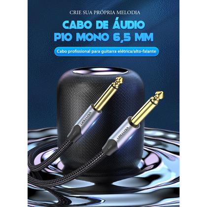 Imagem de Cabo P10 Mono Audio Auxiliar Caixa Som Mixer Blindado 50cm