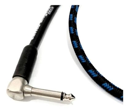 Imagem de Cabo P10 X P10 L (90) -- 4,57 metros (15FT) -- Santo Angelo -- Acabamento em Tecido -- Azul c/ Preto -- TX L