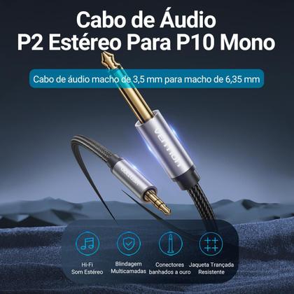Imagem de Cabo P2 Estéreo x P10 Mono Profissional Dj 5 Metros Vention