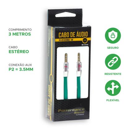 Imagem de Cabo P2 + P2 Flat Estéreo 100% cobre Profissional - 3 Metros