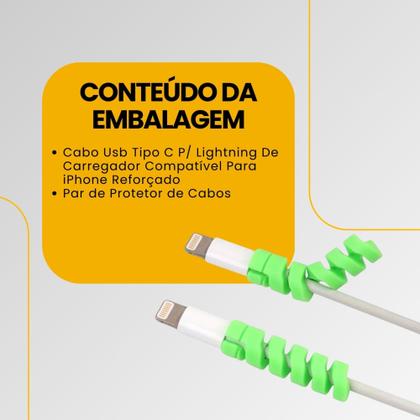 Imagem de Cabo Para Carregador Compativel iPhone 14 13 12 11 X Lightning MFI Turbo Reforçado + Protetor Cabos