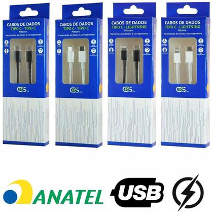 Imagem de Cabo Para Carregador Dados 1 Metro Emborrachado - USB Tipo C ou Lightning - Celular Smartphone