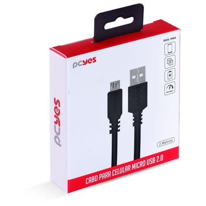 Imagem de Cabo para celular smartphone micro usb para usb a 2.0 2 metros preto - pmuap-2 - PCYES