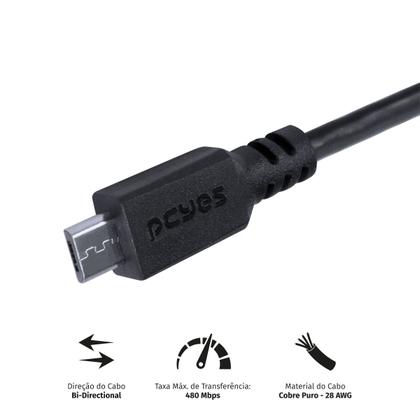 Imagem de Cabo para Celular Smartphone Micro USB para USB a 2.0 50 CM Preto - PMUAP-05