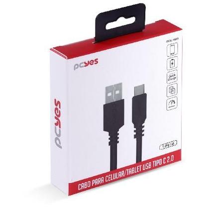 Imagem de Cabo Para Celular Smartphone Usb A 2.0  Para Usb Tipo C 1 Metro Preto - Puacp-01
