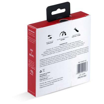 Imagem de Cabo para Celular Smartphone USB a 2.0 para USB Tipo C para 2 Metros Preto - PUACP-02