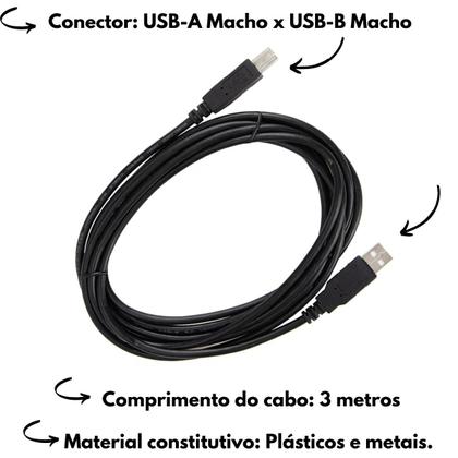 Imagem de Cabo Para Conectar Impressora No Notebook PC UBS-A Macho UBS-B Macho