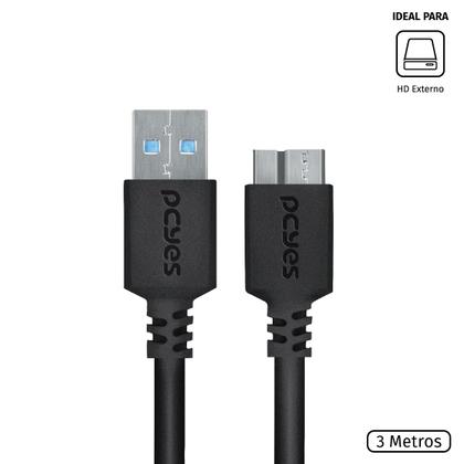 Imagem de Cabo Para Hd Externo Usb A 3.0 Macho Para Micro Usb B 3.0 (10 Pinos) Macho 28awg Puro Cobre 3 Metros - Puamcm3-3