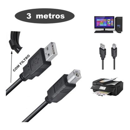 Imagem de Cabo Para Impressora Usb A Macho Para B Macho 2.0 3 Metros Preto