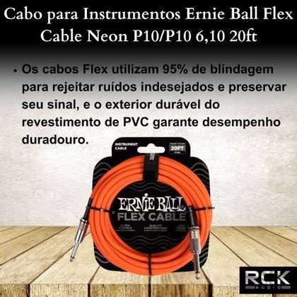 Imagem de Cabo para Instrumentos Ernie Ball Flex Cable Neon P10/P10 6,10 20ft