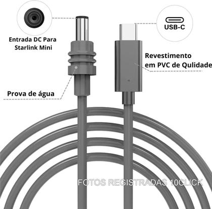 Imagem de Cabo Para Starlinkk Mini 3m 3 Metros Compatível Apple Mac E Fonte PD Tamanho Ideal Para Carro Viagem E Camping Conector
