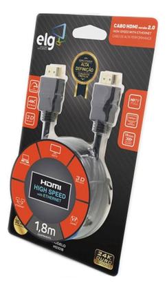 Imagem de Cabo Preto HDMI 2.0 High Speed Ethernet 4K - 1,8Mts - HS1018