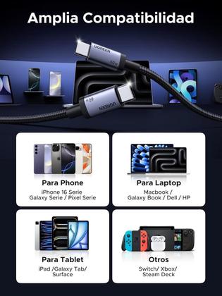 Imagem de Cabo Rápido Tipo C 60W 1M Suporta 25W Galaxy S25 A56 A16 A06