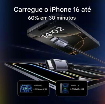 Imagem de Cabo Rápido Tipo C 60W 1M Suporta 25W Galaxy S25 A56 A16 A06