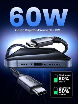 Imagem de Cabo rápido UGREEN USB C 60W ( 2 metros ) carregamento compatível MacBook-iPhone-16-15/Series-iPad