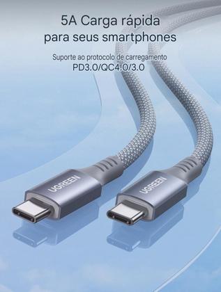 Imagem de Cabo Rápido Ugreen Usb Tipo C 100W 20V 5A Pd3.0 Flexível 2M,