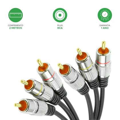 Imagem de Cabo Rca 2 Metros Dupla Blindagem Cobre 2m Blindado 3+3 Rca