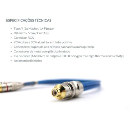 Imagem de Cabo RCA Y Prime Plug de Metal 5mm Azul 1F 2M Svart Tech One - PW-B-0748