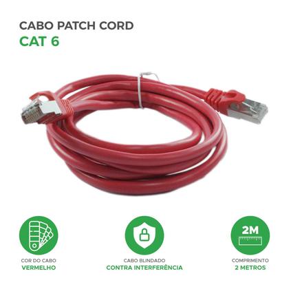 Imagem de Cabo Rede Blindado 2m Ethernet Rj45 Cat6 Vermelho 2 Metros