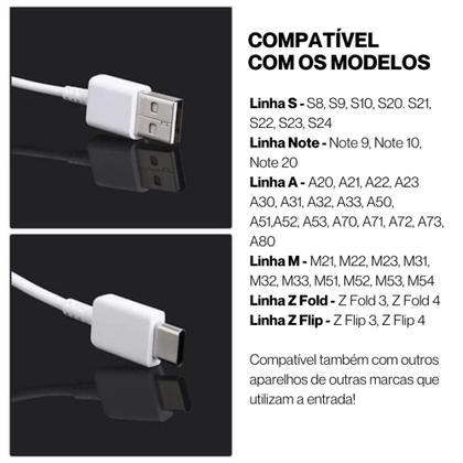 Imagem de Cabo Samsung USB p/ Tipo C Branco 1m A13 A24 A32 A53 S20 S21 Fe Original